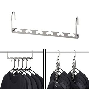 kleverise 4 pack metal space saving hangers - magic cascading hanging hangers stainless steel clothes hangers - clothing closet space saver storage organizers