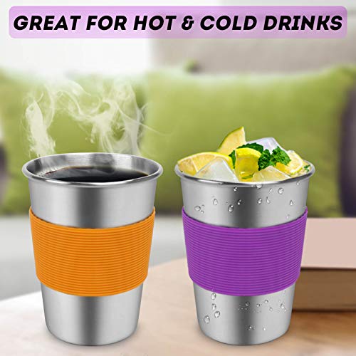 Kids Drinking Cups with Straws and Lids,Spill-proof Stainless Steel Tumblers for Kids Dishwasher Safe, Unbreakable Metal Toddler Cups with Heat-insulated Sleeves for Cold and Hot drinks.5 Pack 12oz