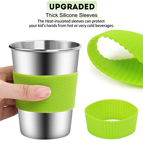 Kids Drinking Cups with Straws and Lids,Spill-proof Stainless Steel Tumblers for Kids Dishwasher Safe, Unbreakable Metal Toddler Cups with Heat-insulated Sleeves for Cold and Hot drinks.5 Pack 12oz