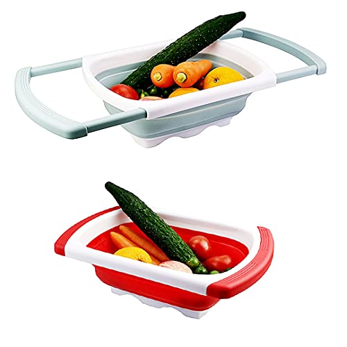 DLD Kitchen Collapsible, Collapsible Silicone,Colander Strainer Over The Sink Vegetable, Fruit Colanders Strainers With Extendable Handles, Folding Strainer for Kitchen (Gray&white)