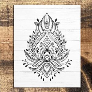 FerrisBuilt Black and White Buddha, Hamsa Hands, Mandala and Lotus Flower, Eclectic Wall Art, Boho Decor, Indie Decor - Set of (4) 8x10 UNFRAMED Prints