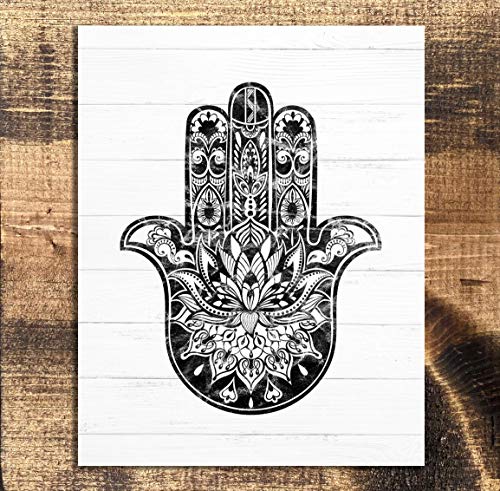 FerrisBuilt Black and White Buddha, Hamsa Hands, Mandala and Lotus Flower, Eclectic Wall Art, Boho Decor, Indie Decor - Set of (4) 8x10 UNFRAMED Prints