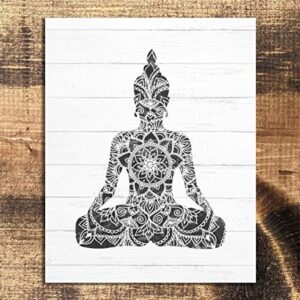 FerrisBuilt Black and White Buddha, Hamsa Hands, Mandala and Lotus Flower, Eclectic Wall Art, Boho Decor, Indie Decor - Set of (4) 8x10 UNFRAMED Prints