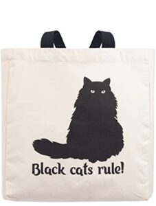 miller & max canvas tote bag for women, men, 100% cotton, cat cute print, durable design with inner pocket, black handles, 12 oz canvas bag for shopping, training and walk