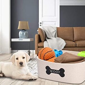 Morezi Cotton Rope Dog Toy Basket with Handle, Large Dog bin, Puppy Kitty Bed, Dog Toy Basket - Perfect for Carry pet Toys, Blankets, leashes, chew Toys, Diapers - Beige