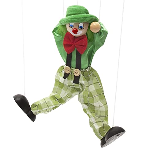 Fun Wooden Clown Marionette Pull String Puppet Vintage Toy for Family Men Women Pretend Play Puppetry Party