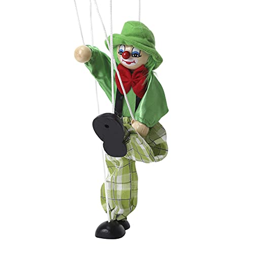 Fun Wooden Clown Marionette Pull String Puppet Vintage Toy for Family Men Women Pretend Play Puppetry Party