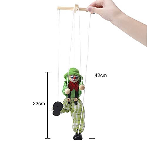 Fun Wooden Clown Marionette Pull String Puppet Vintage Toy for Family Men Women Pretend Play Puppetry Party