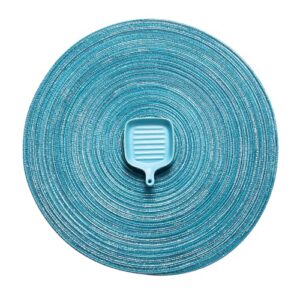 ahhfsmei round placemats set of 6 round braided place mats 15 inch table mats for dining tables washable heat resistant place mats for party bbq christmas and everyday use (blue silver)