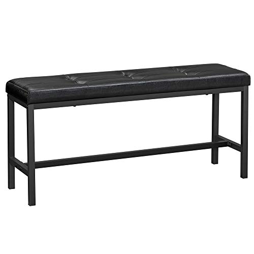 VASAGLE Dining Table Bench with PU Leather Padded Seat, Steel Frame, for Living Room, Hallway, Bedroom, 12.8 x 42.5 x 18.9 Inches, Black