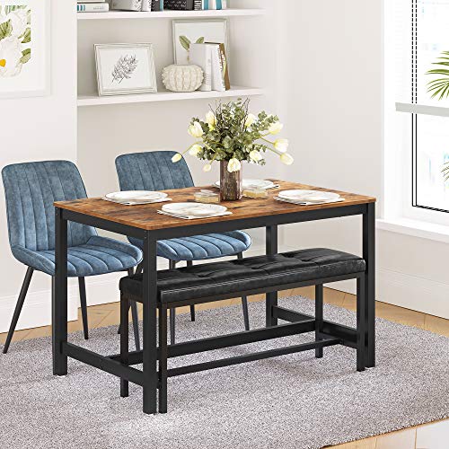 VASAGLE Dining Table Bench with PU Leather Padded Seat, Steel Frame, for Living Room, Hallway, Bedroom, 12.8 x 42.5 x 18.9 Inches, Black