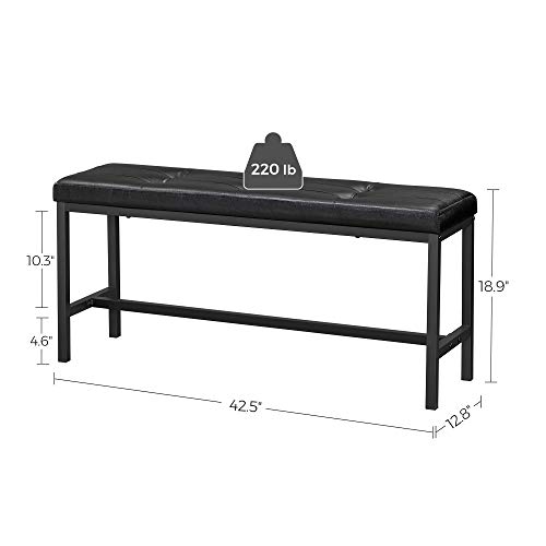 VASAGLE Dining Table Bench with PU Leather Padded Seat, Steel Frame, for Living Room, Hallway, Bedroom, 12.8 x 42.5 x 18.9 Inches, Black