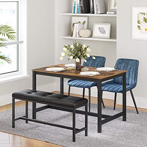 VASAGLE Dining Table Bench with PU Leather Padded Seat, Steel Frame, for Living Room, Hallway, Bedroom, 12.8 x 42.5 x 18.9 Inches, Black