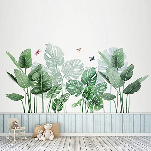 Leaf Wall Sticker Wall Decals Palm Tree Wall Decals Green Leaves Wall Paper Evergreen Removable Decal Peel and Stick Giant Painterly Ivy Peel and Stick for Living Room Bedroom Nursery Room