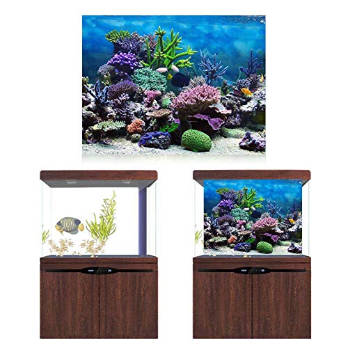 ViaGasaFamido Fish Tank Poster, PVC Adhesive Underwater Coral Aquarium Fish Tank Background Poster Backdrop Decoration Paper (61 * 30cm)