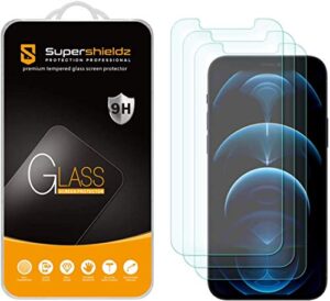 (3 pack) supershieldz designed for iphone 12 and iphone 12 pro (6.1 inch) tempered glass screen protector, anti scratch, bubble free