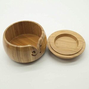 AUSUKY Wooden Yarn Bowl Holder Knitting Crochet Yarn Wool Storage Organizer with Lid (Bowl Holder with Lid)