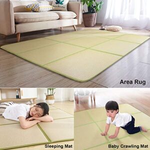 MYOYAY 71'' x 71'' Tatami Mat Rattan Japanese Floor Mats 0.47'' Thickness Large Memory Foam Breathable Sleeping Mat Non-Slip Crawling Mats Living Room Bedroom Area Rug with Storage Bag