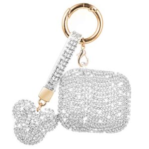 luxurious shining rhinestone diamante apple airpods case, bling sparkle protective cover carrying mickey ball keychain for airpods 2nd & 1st gen,shockproof anti-scratch anti-dust (silver)