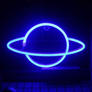 qiaofei led planet neon signs blue kids neon lights decorative wall signs, battery or usb operated lamp for party supplies room wall art decoration (blue)