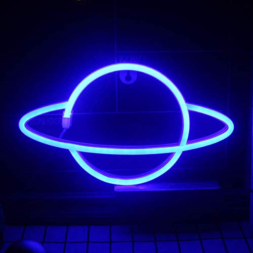 QiaoFei Led Planet Neon Signs Blue Kids Neon Lights Decorative Wall Signs, Battery or USB Operated Lamp for Party Supplies Room Wall Art Decoration (Blue)