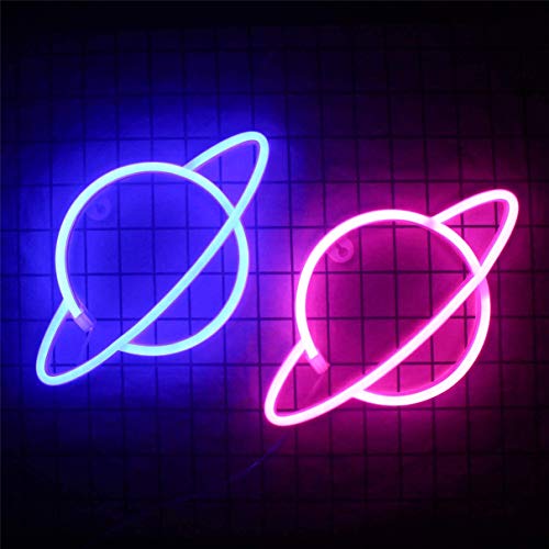 QiaoFei Led Planet Neon Signs Blue Kids Neon Lights Decorative Wall Signs, Battery or USB Operated Lamp for Party Supplies Room Wall Art Decoration (Blue)