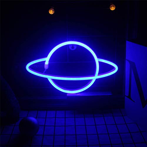 QiaoFei Led Planet Neon Signs Blue Kids Neon Lights Decorative Wall Signs, Battery or USB Operated Lamp for Party Supplies Room Wall Art Decoration (Blue)