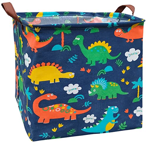 ASKETAM Square Canvas Collapsible Fabric Baby Toy Box Storage Bin Bedroom Decor Closet Kids Laundry Baskets Toy Organizer,Shelf Basket Nursery Storage,Gift Baskets (Color Dinosaur)