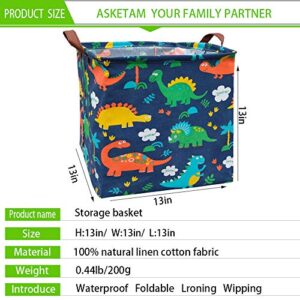 ASKETAM Square Canvas Collapsible Fabric Baby Toy Box Storage Bin Bedroom Decor Closet Kids Laundry Baskets Toy Organizer,Shelf Basket Nursery Storage,Gift Baskets (Color Dinosaur)