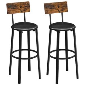 vasagle bar stools, set of 2 pu upholstered breakfast stools, 29.7 inches barstools with back and footrest, simple assembly, for dining room kitchen counter bar, rustic brown and black ulbc069b81