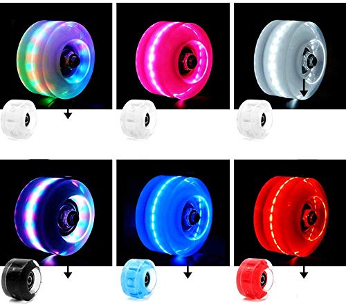 VKEDA Luminous Light up Roller Skate Wheels with Bearings 4Pcs Outdoor Roller Skate Wheels Flash 32mm x 58mm Suitable for Double Row Skating and Skateboard (Blue)