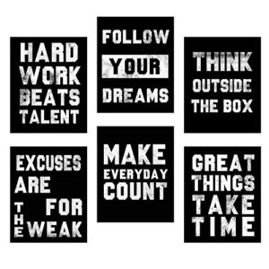 homanga motivational wall art posters, positive office decor art prints, set of 6, inspirational quote wall art for teens living room office classroom college decoration, canvas posters 8x10 inch unframed