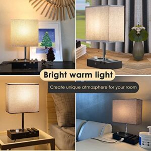 EVISTR Fully Dimmable Table Lamp, Lamp for Bedroom 2 USB Ports, Bedside Lamps with 2 AC Outlet and Phone Slots, Small Table Lamp for Living Room, Grey Nightstand Lamp for Reading, LED Bulb Included