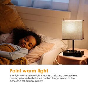 EVISTR Fully Dimmable Table Lamp, Lamp for Bedroom 2 USB Ports, Bedside Lamps with 2 AC Outlet and Phone Slots, Small Table Lamp for Living Room, Grey Nightstand Lamp for Reading, LED Bulb Included