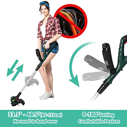 20V Cordless String Trimmer, 70min Lithium-Ion Brushless Trimmer, Yard, w/auto Feed, Extension Pole, Adjustable Head & Handle, 10” Cutting Path, 2.0Ah Battery & Charger Included