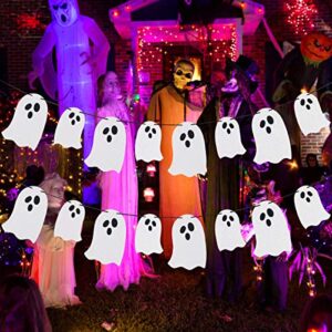 Halloween Hanging Ghost Banner -White Glittery Halloween Party Banner for Haunted Houses Doorways Indoor Outdoor Home Mantel Decorations Supplies (2 Pack)