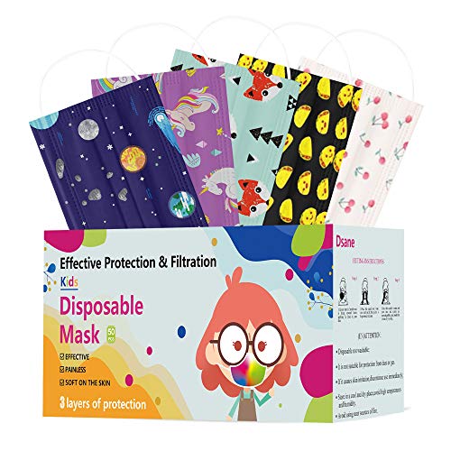 50PCS Kids Disposable Face Mask,Fashion Face Mask for Kids,Cute Cartoon Colorful Printed Dust Masks,Childrens Safety Masks for Girls Boys Outdoor -1