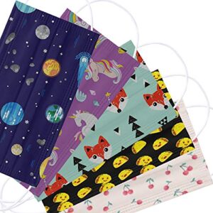 50PCS Kids Disposable Face Mask,Fashion Face Mask for Kids,Cute Cartoon Colorful Printed Dust Masks,Childrens Safety Masks for Girls Boys Outdoor -1