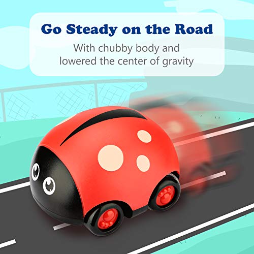 LiKee Toys Cars Friction Powered Vehicle Play Push and Go Back and Forth Car Toys Party Gifts Stocking Fillers for Toddlers Kids Boys Girls Age 3+ Years Old (4 Packs)
