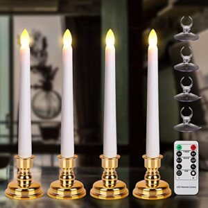 7.9 inch christmas window candles with timer and remote, flameless taper candles battery operated, led floating flickering candles with removable candlesticks and suction cups for home decor(white)