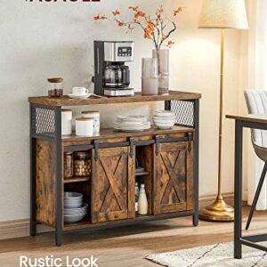 VASAGLE Buffet Sideboard Storage Cabinet with Adjustable Shelf and Sliding Barn Door, Open Compartment, 13 x 39.4 x 31.5 Inches, Rustic Brown and Black