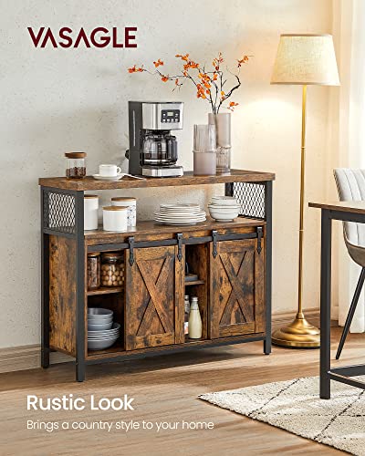 VASAGLE Buffet Sideboard Storage Cabinet with Adjustable Shelf and Sliding Barn Door, Open Compartment, 13 x 39.4 x 31.5 Inches, Rustic Brown and Black