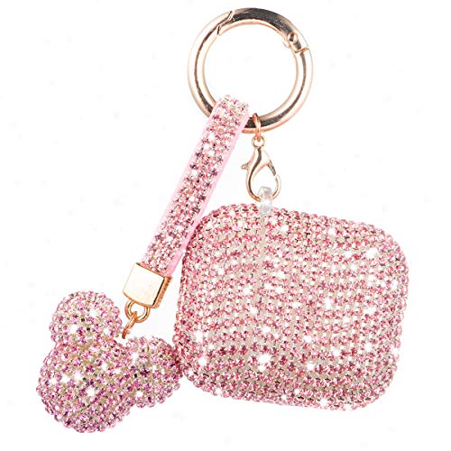 Luxurious Shining Rhinestone Diamante Apple AirPods Case, Bling Sparkle Protective Cover Carrying Mickey Ball Keychain for Airpods 2nd & 1st Gen,Shockproof Anti-Scratch Anti-dust (Pink)