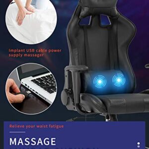 Gaming Chair Racing Office Chair Massage Swivel Chair High Back PU Leather Executive Rolling Task Adjustable Computer Chair with Lumbar Support Headrest Armrest Desk Chair for Adults (Black)