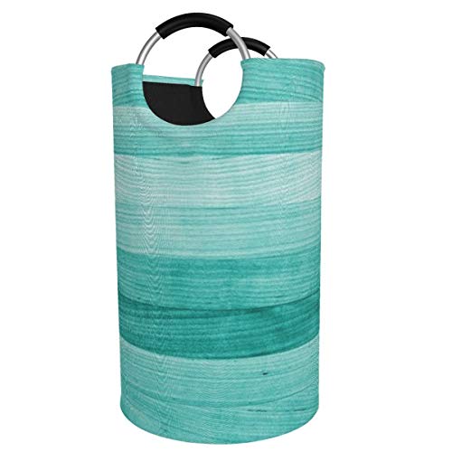 Kiuloam Teal Turquoise Green Wood 82L X-Large Storage Basket Collapsible Organizer Bin Round Laundry Hamper for Nursery Clothes Toys