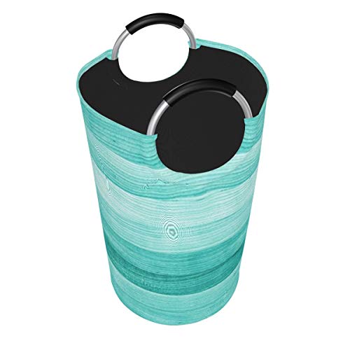 Kiuloam Teal Turquoise Green Wood 82L X-Large Storage Basket Collapsible Organizer Bin Round Laundry Hamper for Nursery Clothes Toys