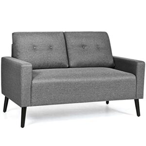 giantex modern loveseat sofa, 55" upholstered sofa couch w/soft cushion, rubber wooden legs, button tufted back, small space configurable couch for living room (gray)