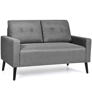 Giantex Modern Loveseat Sofa, 55" Upholstered Sofa Couch w/Soft Cushion, Rubber Wooden Legs, Button Tufted Back, Small Space Configurable Couch for Living Room (Gray)