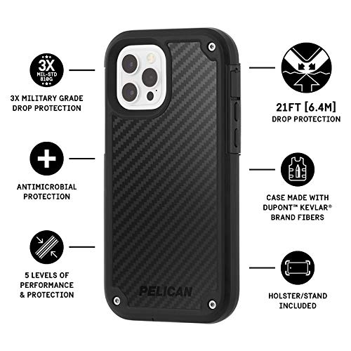 Pelican - SHIELD Series - Kevlar Case for iPhone 12 Pro Max (5G) - 21 ft Drop Protection - 6.7 Inch - Black