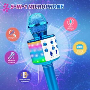 Icnice Wireless Bluetooth Karaoke Microphone 2 Pack, 5-in-1 Portable Handheld Karaoke Mic Speaker with Flashing Light for Singing Compatible with TV/Phone/PC Karaoke Machine (Pink and Blue)